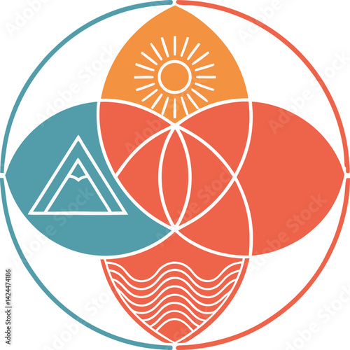 Vibrant logo design showcasing the interconnectedness of earth elements.
