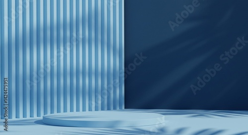 Obraz na płótnie Empty blue cylinder podium on minimal striped background showcasing product placement, concept for product advertising, display showcase, retail promotion, and presentation backdrop. w salonie