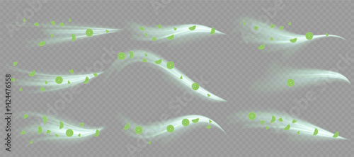 Curved neon waves rotate in high-speed light spiral. Frost wind texture moves gently in transparent swirl. Winter air streams flicker like glowing icy ribbon. Blizzard sparkles radiate cold