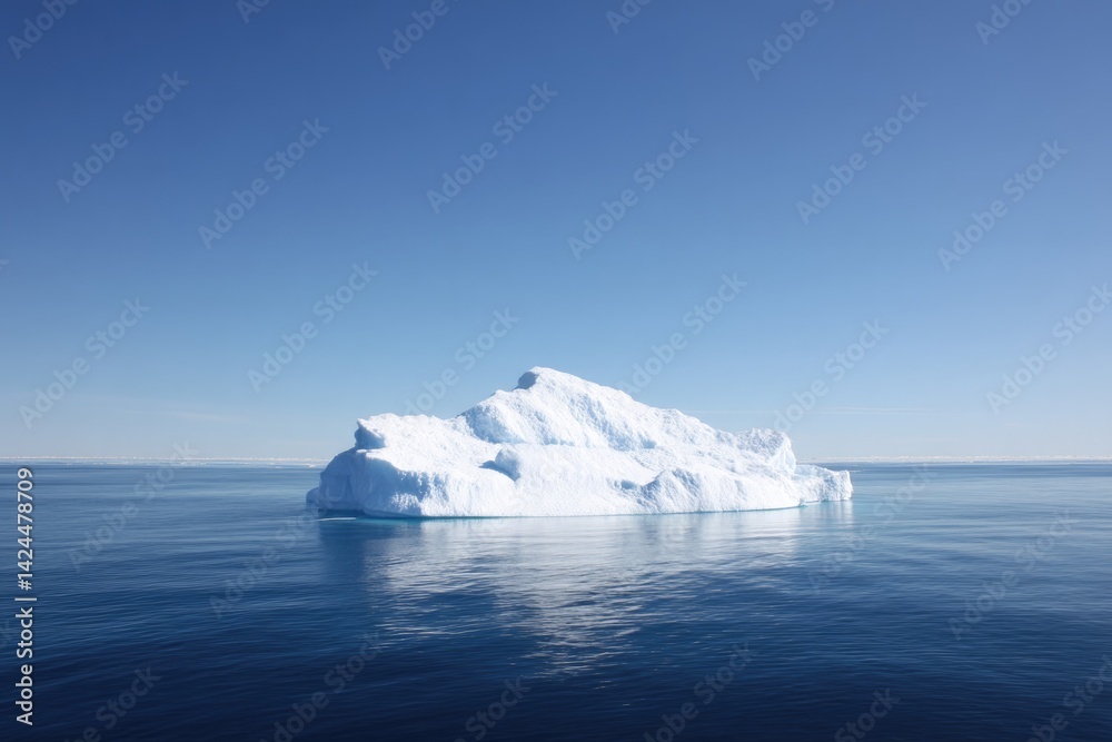 solitary iceberg floating serenely on expansive ocean under clear blue sky solitary iceberg floating serenely on expansive ocean under clear blue sky