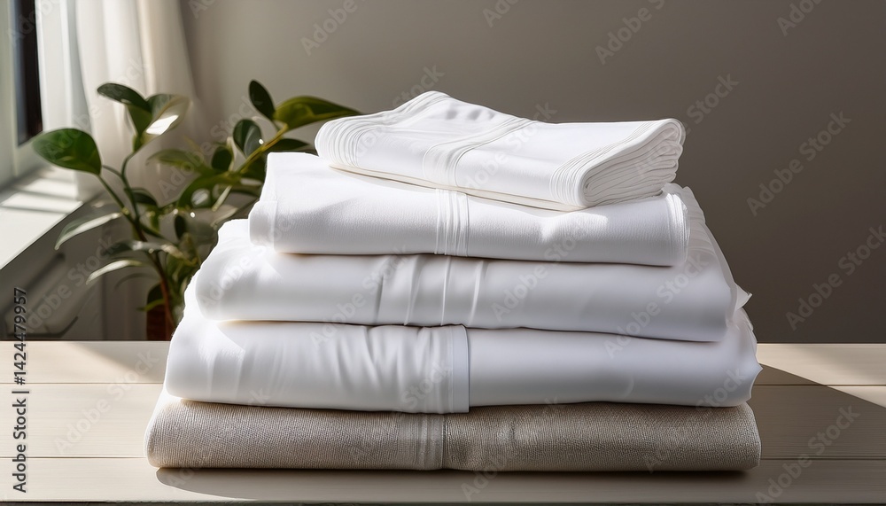 Obraz premium stacked white sheets freshly laundered clean laundry linens