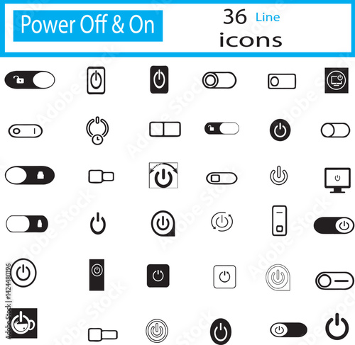 Energy Toggle Icon Collection – On/Off Symbols Vector Set, Power Switch Icons – Activate & Deactivate Button Vector Pack, Device Power Control Icons – Minimal On and Off Switch Set