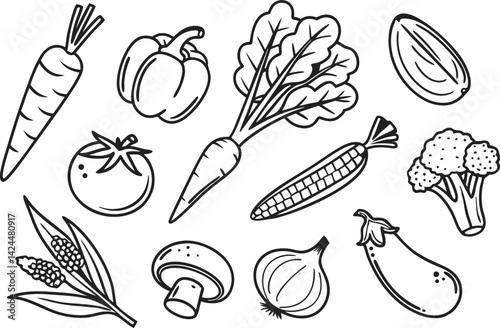 Fresh Vegetable Icon Set. Colorful Vegetable Design Collection. Organic Vegetable Illustration Pack. Healthy Vegetable Art Set. Minimal Vegetable Graphics Bundle. Farm Vegetable Drawing Collection