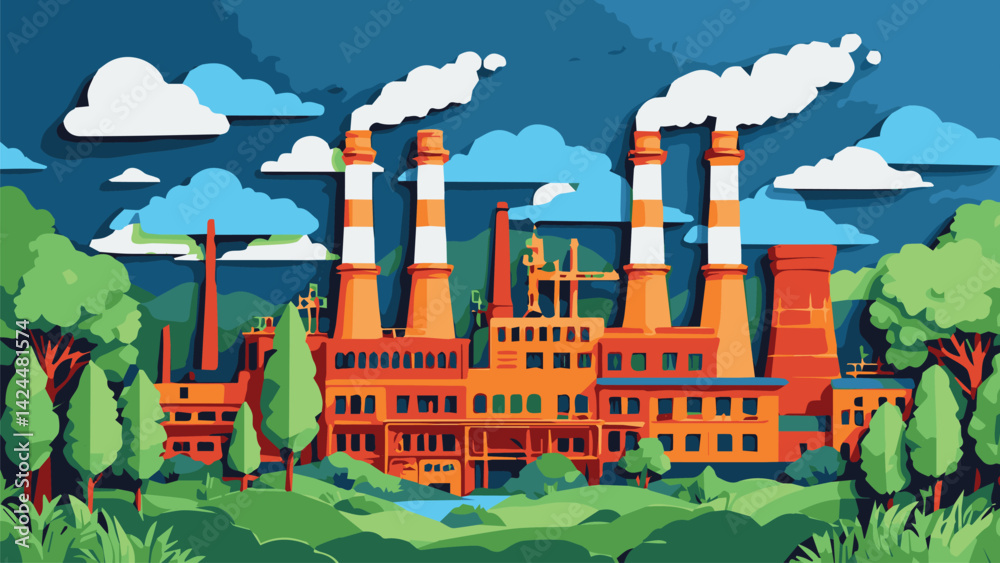 Naklejka premium vector illustration of a factory and industrial work