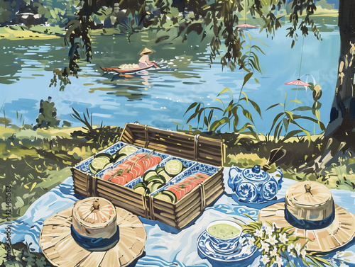Have a picnic by the lake under the tree