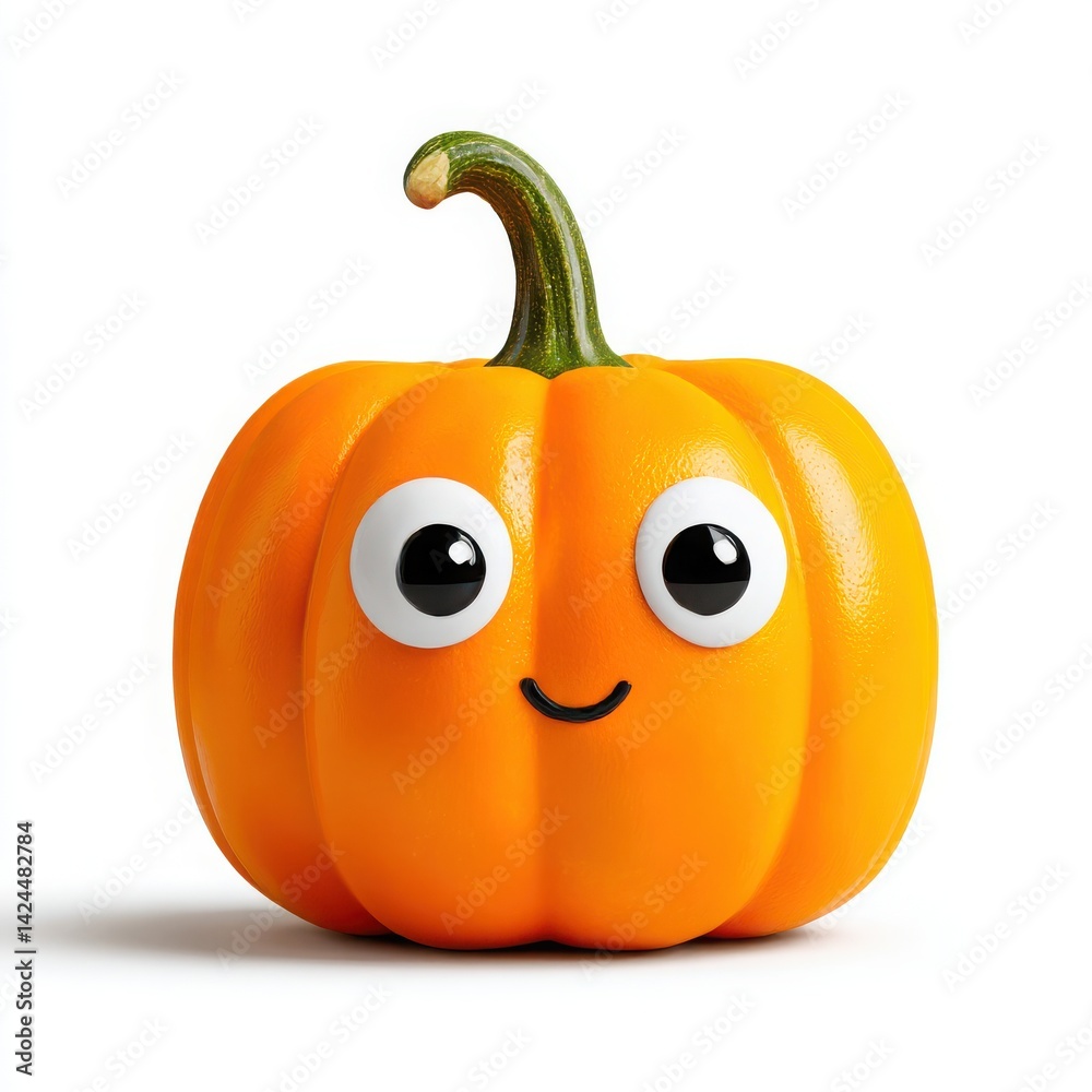Obraz premium Cartoon pumpkin with happy face on white background