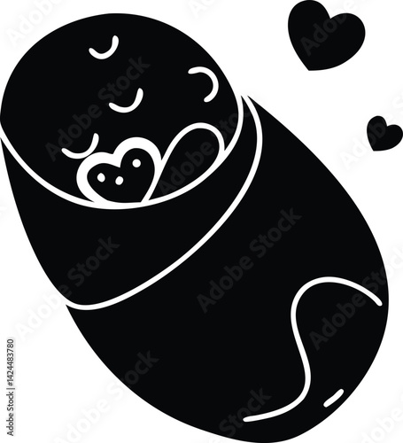 Sweet Baby Swaddled in Blanket with Hearts