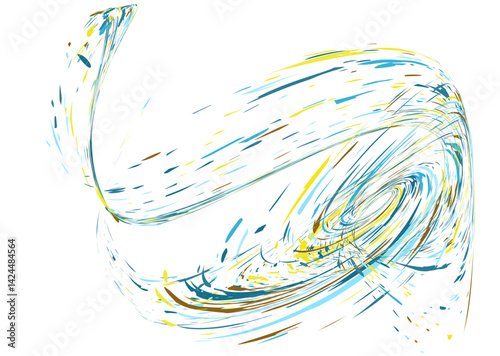 Strokes and splashes in different directions of multi-colored paint on a white background. Multi-colored dust particles and debris, paint splashes, strokes are carried away by the wind