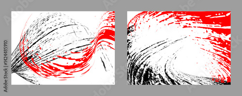 Strokes of black and red paint on a white background. Set of two templates. Graffiti element. Design template for the design of banners, posters, booklets, covers, magazines. EPS 10