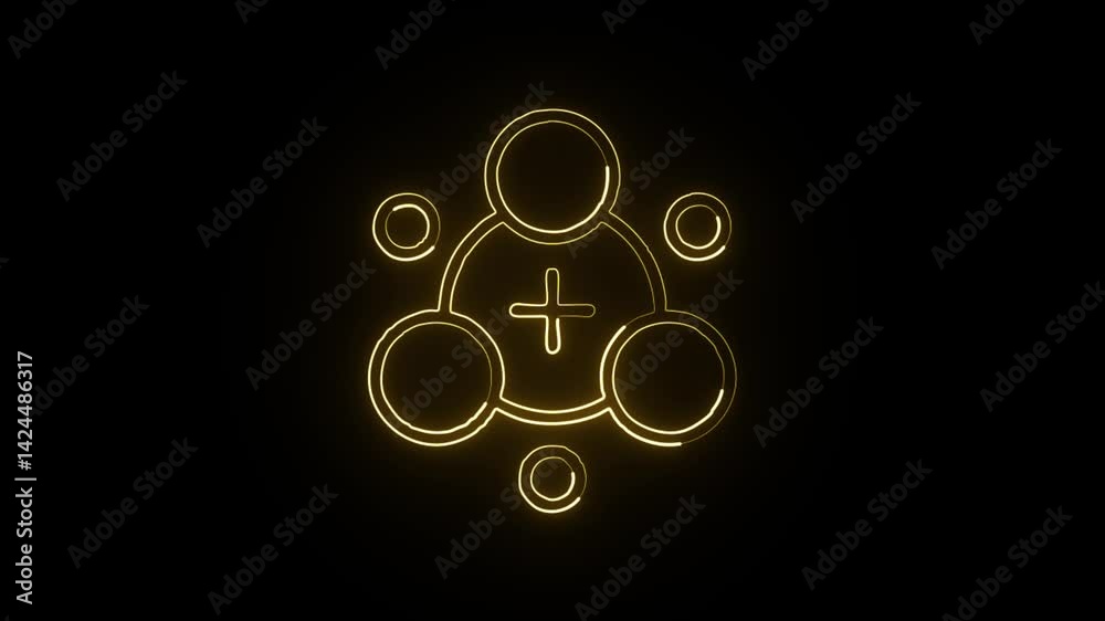 glowing neon neutron particle icon, isolated, black background, hd motion graphic animation