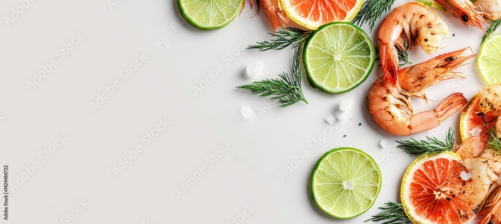 Minimalist Summer BBQ Banner with Grilled Shrimp and Citrus for Print and Design Minimalist Summer BBQ Banner with Grilled Shrimp and Citrus for Print and Design