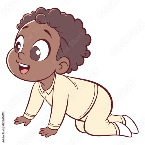 Happy African American Baby Boy Crawling on Floor