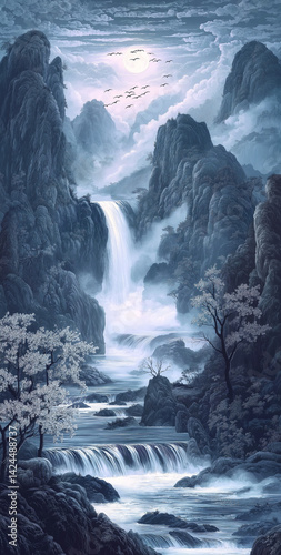 Waterfalls among mountains and waters 1