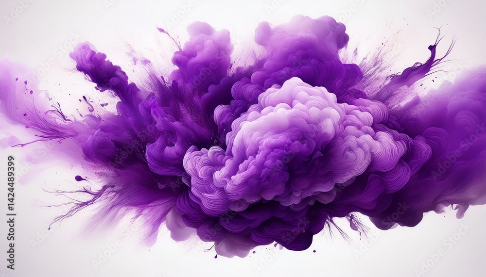 Fototapeta premium vivid purple smoke cloud explosion on white background