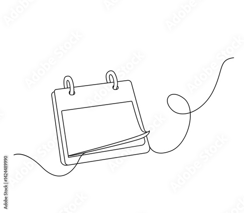 Calendar with tear-off sheets in one continuous endless line drawing. Vector illustration isolated on white background. Doodle style