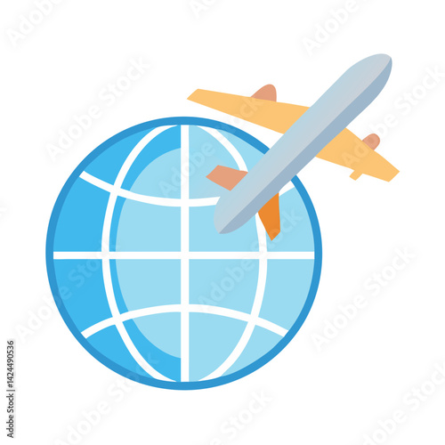 Airplane with Globe Icon Representing Holiday Travel and Global Exploration