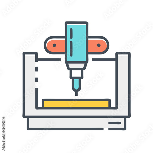 CNC Machine Icon Representing Precision Cutting and Automated Manufacturing