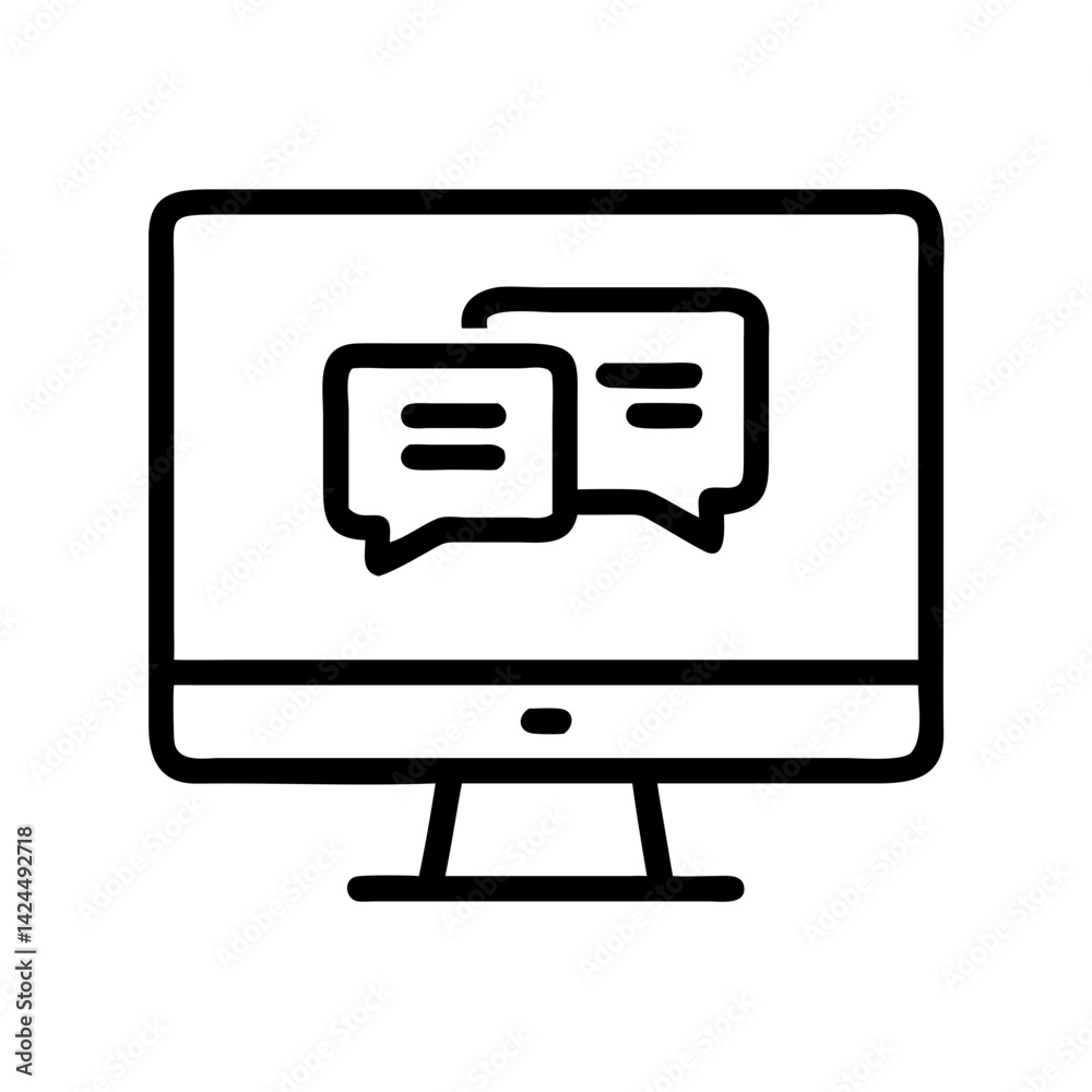 Computer Screen with Chat Interface Icon Representing Online Communication and Messaging