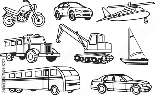 Modern Vehicle Icon Set. Colorful Vehicle Design Collection. Transportation Vehicle Graphics. Minimal Vehicle Illustration Pack. Automotive Vehicle Icon Bundle. Flat Style Vehicle Art Set