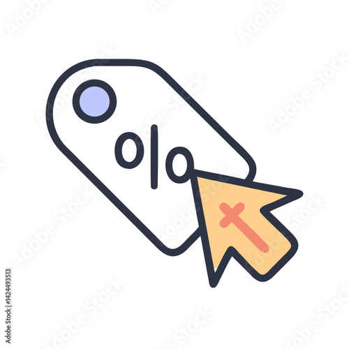 Discount Tag with Cursor Icon Representing Promotional Offers and Sales