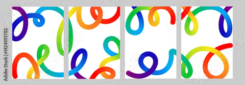 Abstract line shape color gradient bg. 3d graphic pattern fluid wave vector. Liquid spiral swirl, dynamic curved confetti ribbon. Fun vibrant flow, twist rainbow carnival blend. Bright trendy splash
