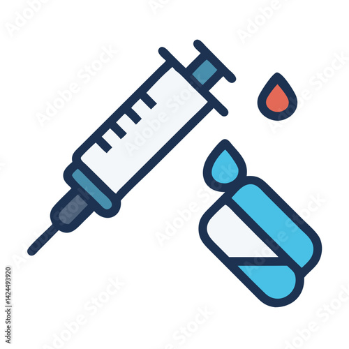 Dropper and Syringe Icon Representing Medical Treatment and Healthcare Tools