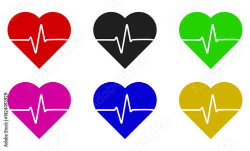 HEART, LOVE, heartbeat line collection, Heartbeat line. Pulse cardiogram Icons of heart beat. Ecg Electrocardiogram with healthy rhythm, cardio attack, ischemia, infarction. Symbol for cardiac