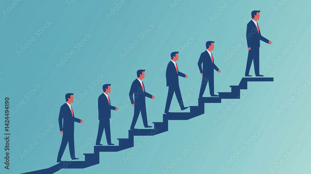 Obraz premium Businessmen walking up career ladder reaching for success