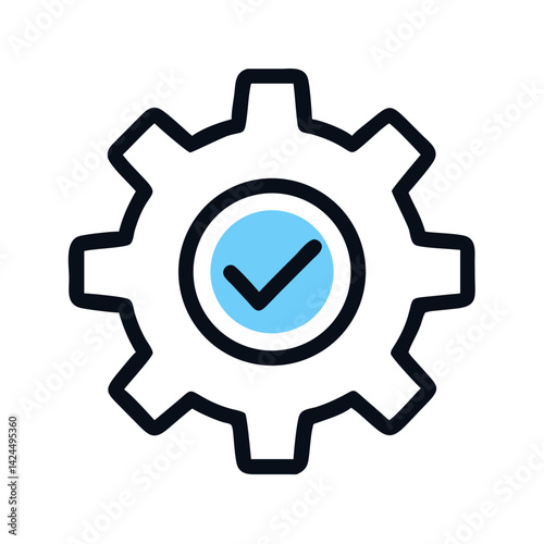 Gear with Checkmark Icon Representing Operational Efficiency and System Validation