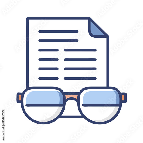 Glasses and Document Icon Representing Editorial Review and Content Analysis