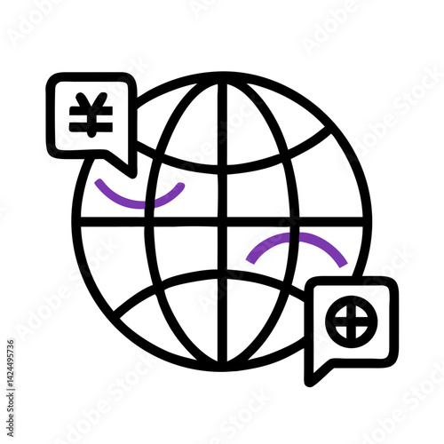 Globe with Translation Tags Icon Representing Global Language Translation and Multilingual Communication