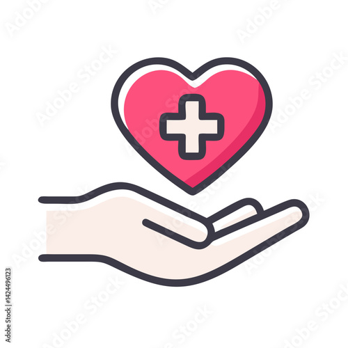 Hand Holding Medical Heart Icon Representing Healthcare Support and Cardiac Care