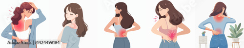 set of vector women with back pain