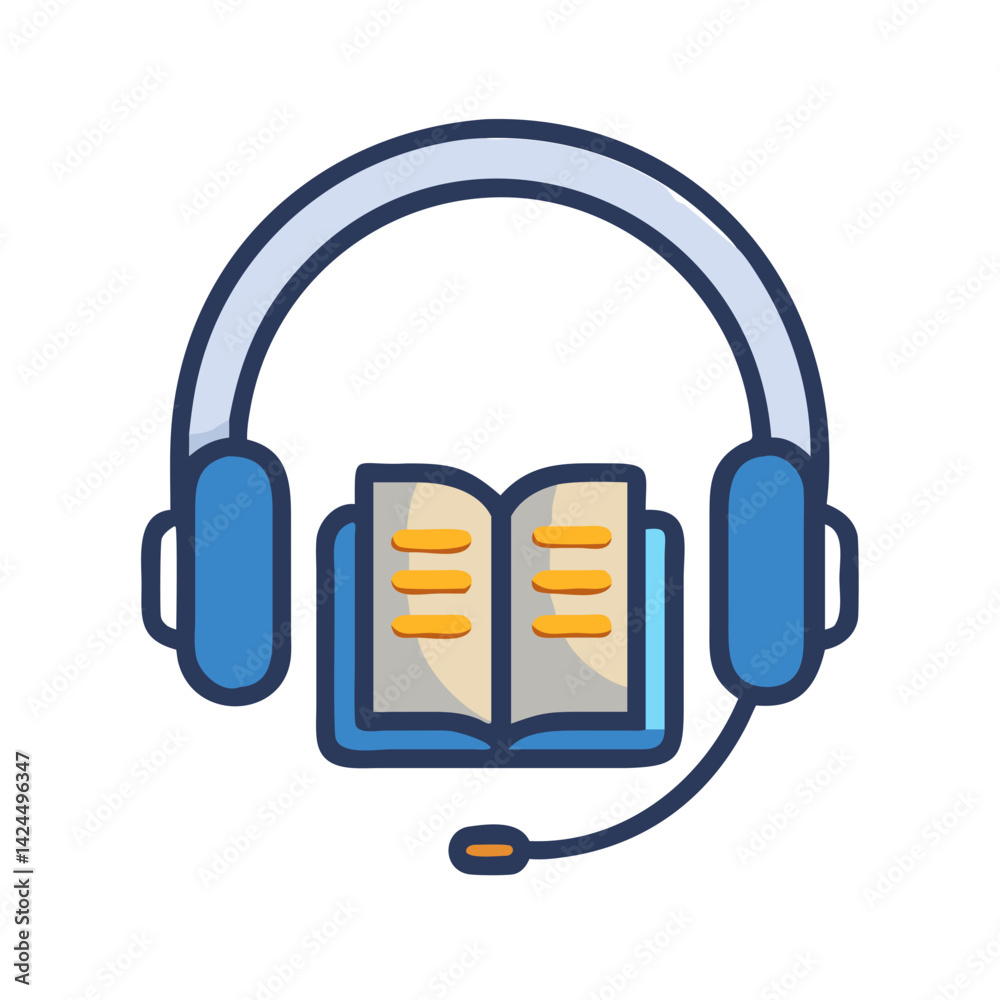 Headset with Book Icon Representing Audiobook and Spoken Literature Headset with Book Icon Representing Audiobook and Spoken Literature