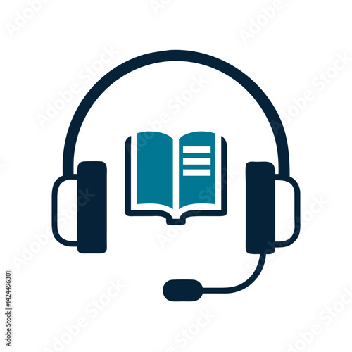 Headset with Book Icon Representing Audiobook and Spoken Literature