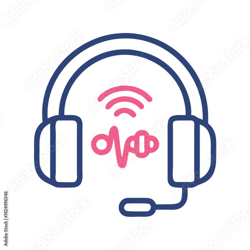 Headset with Waves Icon Representing Audio Language Learning and Communication