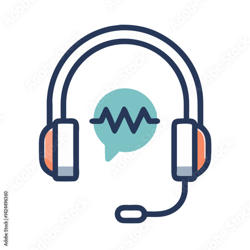Headset with Waves Icon Representing Audio Language Learning and Communication