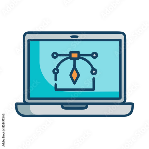 Laptop with Pen Tool Icon Representing On-Screen Drawing and Digital Design