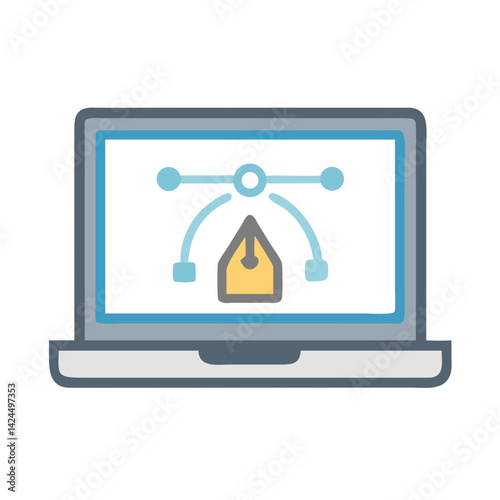 Laptop with Pen Tool Icon Representing On-Screen Drawing and Digital Design