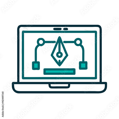 Laptop with Pen Tool Icon Representing On-Screen Drawing and Digital Design
