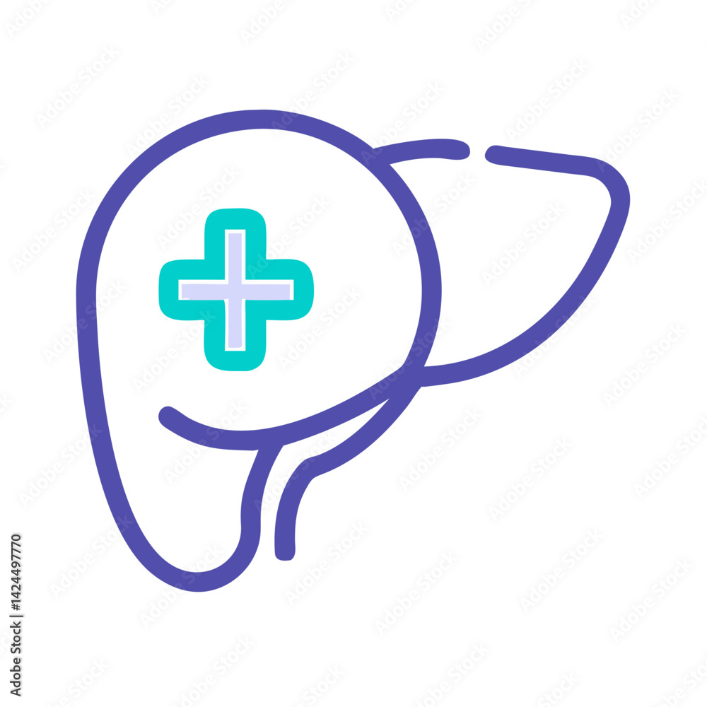 Liver with Plus Icon Representing Hepatic Health and Wellness