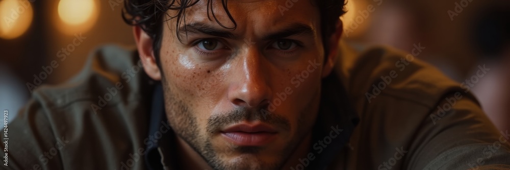Intense close-up of a young man with tousled hair, conveying deep emotion and focus. a captivating portrait that captures raw human expression. Intense close-up of a young man with tousled hair, conveying deep emotion and focus. a captivating portrait that captures raw human expression.