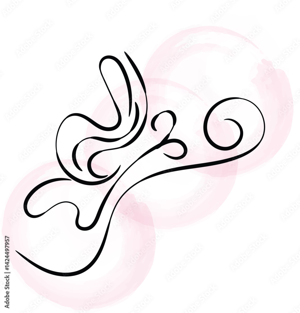 Obraz premium Abstract Black Line Art Design with Pink Watercolor Background