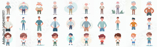 vector set of men of all ages standing
