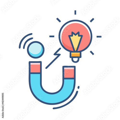 Magnet with Idea Icon Representing Content Attraction and Creative Thinking