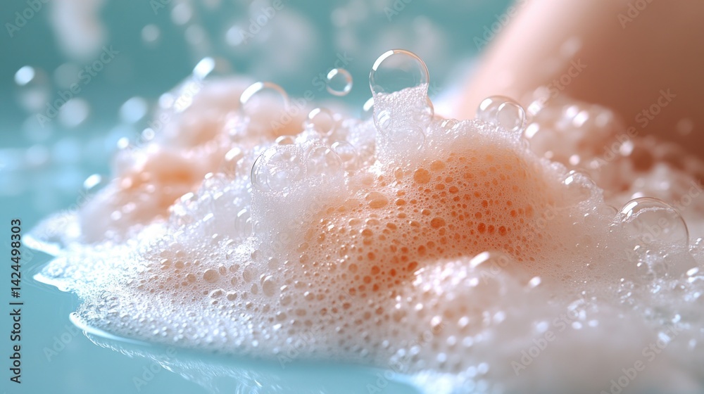 Fototapeta premium Soft bubbles dance on the water's surface, creating a soothing atmosphere for relaxation