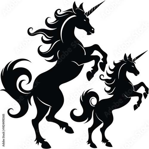 Majestic Black Unicorns in Elegant Silhouette Design