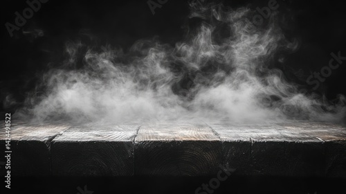 Wallpaper Mural Eerie wisps of fog dance above the aged wooden surface in a shadowy ambiance Torontodigital.ca