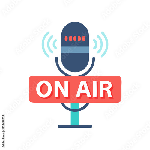Microphone with On-Air Icon Representing Live Content Broadcasting and Streaming