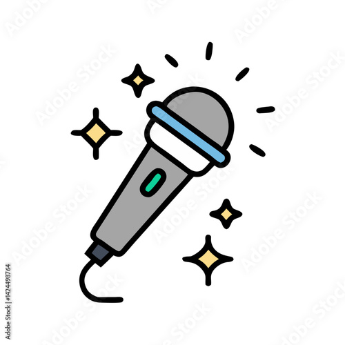 Microphone with Sparkles Icon Representing Singing and Musical Performance